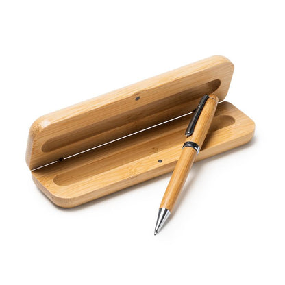 Estuche de bambú con bolígrafo